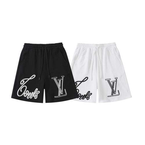 LV Shorts Black Script Embroidery