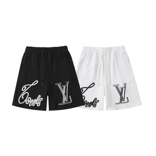 LV Shorts Black Script Embroidery