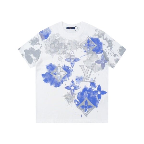 LV T-shirt White Blue Print