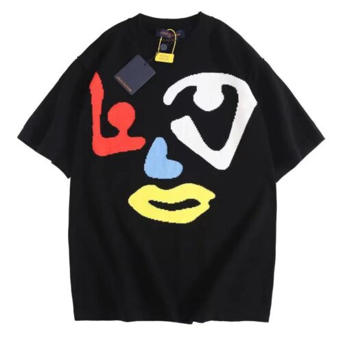 LV T-shirt Black Colorful Face