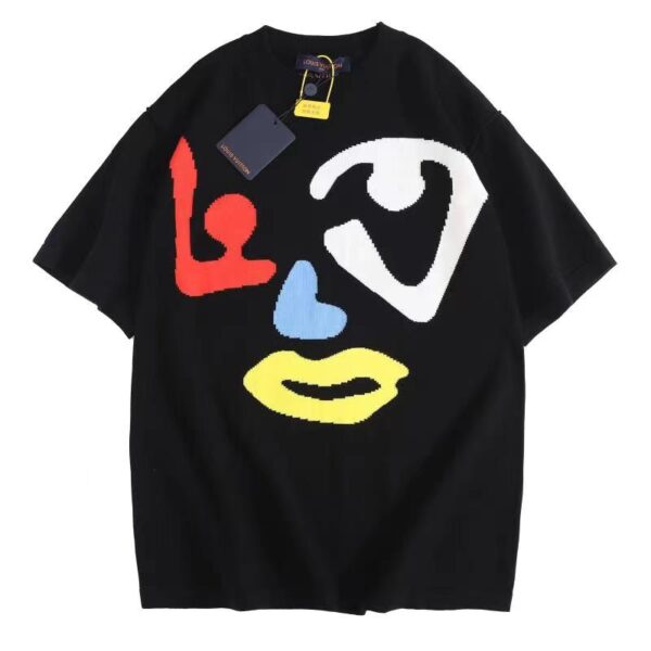 LV T-shirt Black Colorful Face